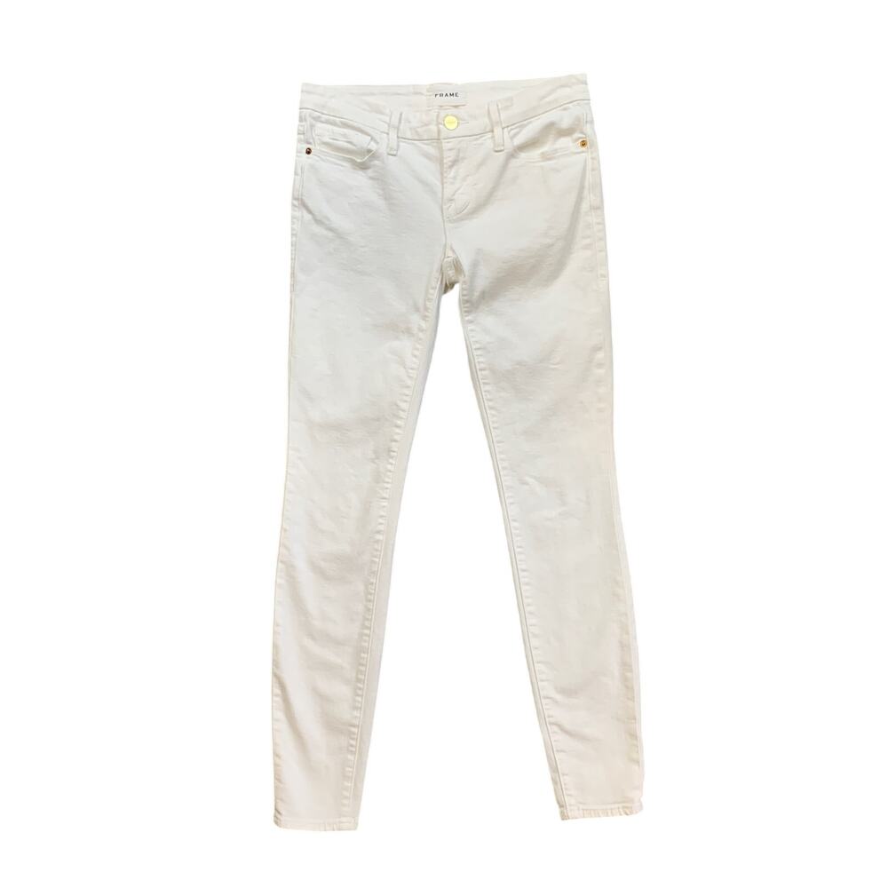 Frame Jeans Womens 25 White Denim Skinny Tonal Stitch Low Rise Mid Rise Stretch